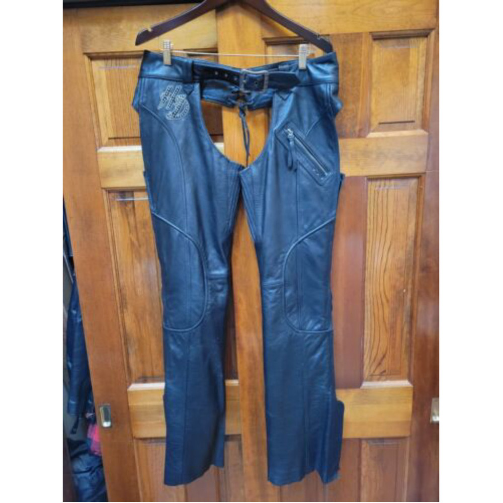 Authentic Harley Davidson Motorcycle Women's Leather Chaps Bling  Sz Med Tall